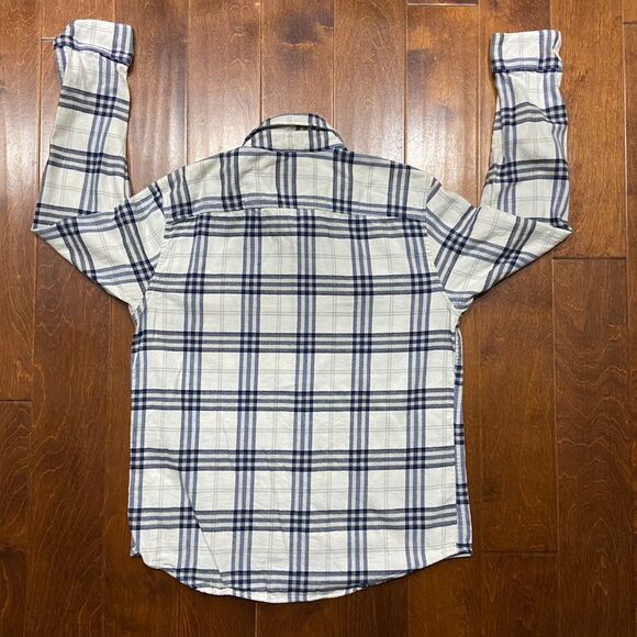 American Eagle Outfitters Vtg Cream Navy Button Front Flannel Shirt Men's Large - Picture 4 of 8
